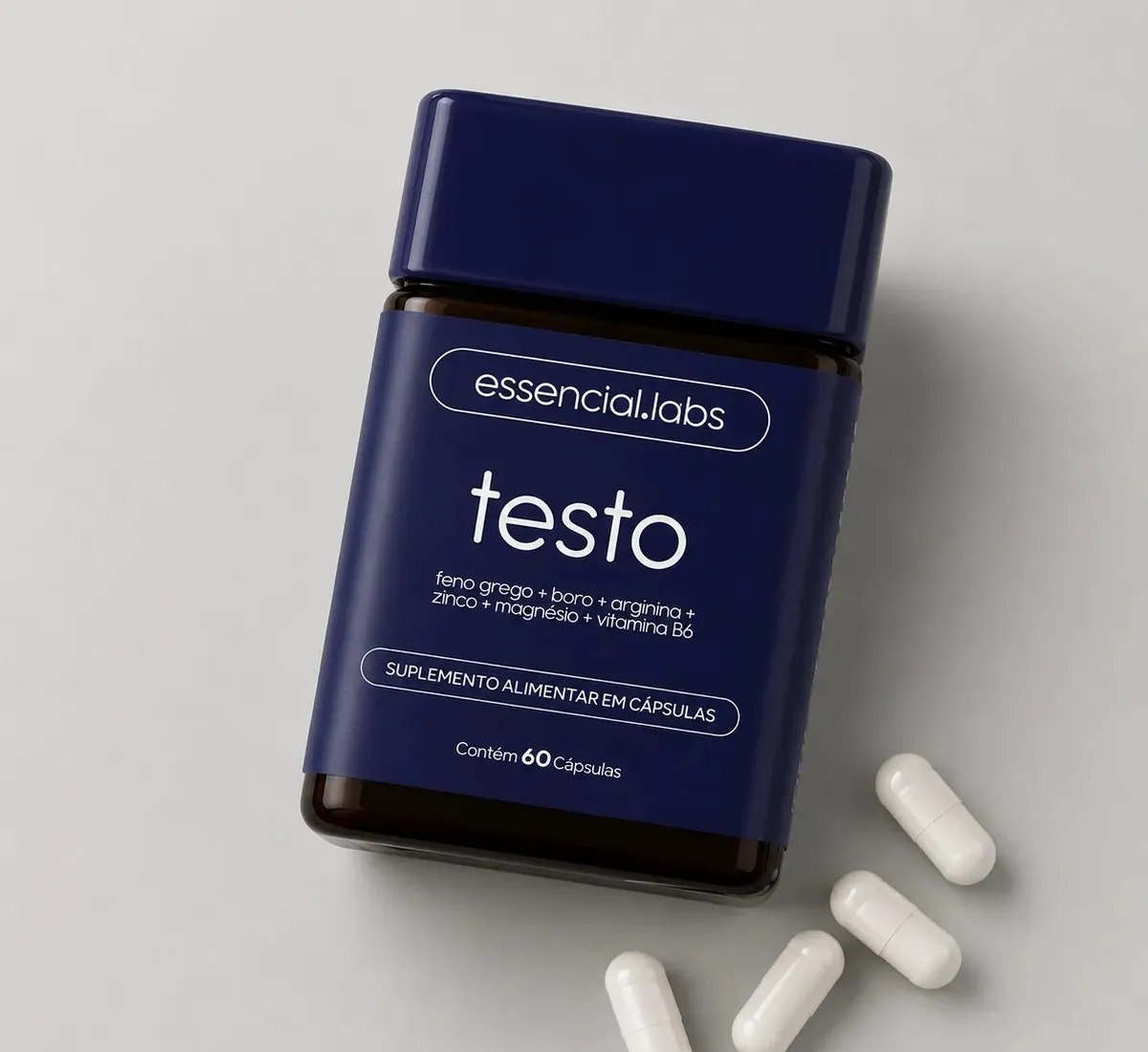 TESTO ESSENCIAL - Fórmula Exclusiva com Feno Grego  Boro  Arginina  ZMA  Vitamina B6 - 60 cápsulas - Precursor da Testosterona