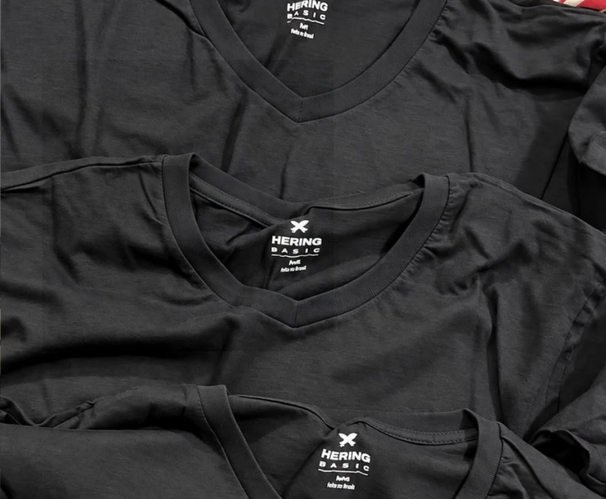 Kit 3 Camisetas Slim Gola V Hering - Tamanho G